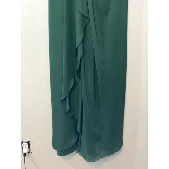 Azazie Size 4 Julianna Formal Dress Maxi A Line Pleated Waist V Neck Dark Green - Picture 7 of 14